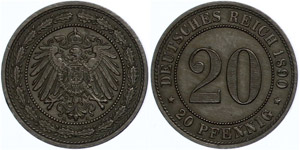 Small denomination coins 1871-1922 20 penny, ... 