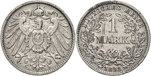 Kleinmünzen 1871-1922 1 Mark, 1892, G, ... 