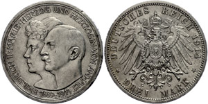 Anhalt 3 Mark, 1914, Friedrich II. and Mary, ... 