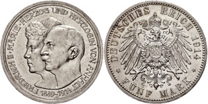 Anhalt 5 Mark, 1914, Friedrich II. and Mary, ... 