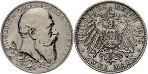 Baden 2 Mark, 1902, Friedrich I., Government ... 