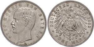 Bayern 5 Mark,1902, Otto, wz. Rf., vz-st., ... 