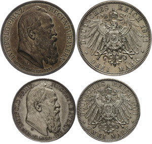 Bavaria 2 and 3 Mark, 1914, Luitpold, always ... 
