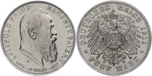 Bavaria 5 Mark, 1911, Luitpold to the 90. ... 