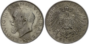 Bavaria 2 Mark, 1914, Ludwig III., very fine ... 