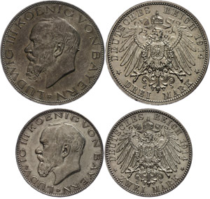 Bavaria 2 and 3 Mark, 1914, Ludwig III., ... 