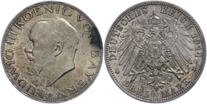 Bavaria 3 Mark, 1914, Ludwig III., scratch ... 