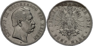 Hesse 5 Mark, 1876, Ludwig III., s, ... 