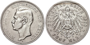 Hesse 5 Mark, 1898, Ernst Ludwig, reverse ... 