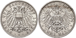 Lübeck 2 Mark, 1904, double eagle, reverse ... 