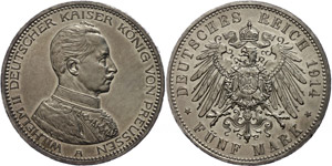 Prussia 5 Mark, 1914, Wilhelm II., in ... 