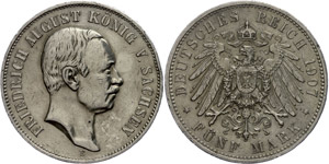 Saxony 5 Mark, 1907, Friedrich August III., ... 