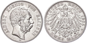 Saxony 2 Mark, 1895, Albert, extremley fine, ... 