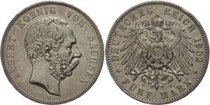 Saxony 5 Mark, 1902, Albert, small edge ... 