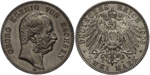 Saxony 2 Mark, 1904, Georg, small edge nick, ... 