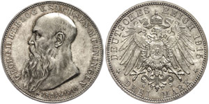 Saxony-Meiningen 3 Mark, 1915, Georg II., on ... 
