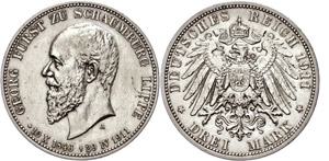 Schaumburg-Lippe 2 Mark, 1911 Georg, on his ... 