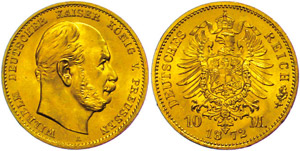Prussia 10 Mark, 1872, Wilhelm I., small ... 