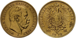 Prussia 20 Mark, 1872, Wilhelm I., Mzz A, ... 