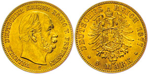 Prussia 5 Mark, 1877, Wilhelm I., C, scratch ... 