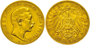 Prussia 10 Mark, 1893, Wilhelm II., small ... 