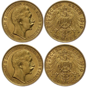 Prussia 2 x 20 Mark, 1910, Wilhelm II., ... 