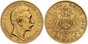 Prussia 20 Mark, 1902, Wilhelm II., very ... 