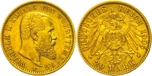 Württemberg 20 Mark, 1905, Wilhelm II., ... 