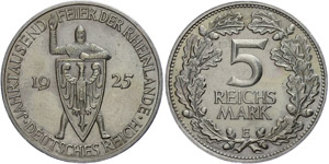 Coins Weimar Republic 5 Reichmark, 1925, E, ... 