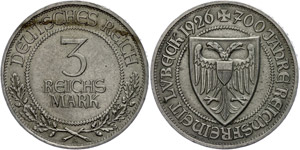Coins Weimar Republic 3 Reichsark, 1926, ... 