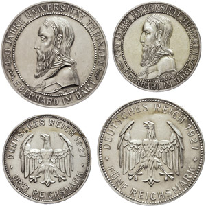 Coins Weimar Republic 3 and 5 Reichmark, ... 