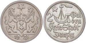 Coins German Areas Gdansk, 2 Guilder, 1923, ... 