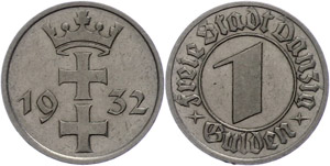 Coins German Areas Gdansk, 1 Guilder, 1932, ... 