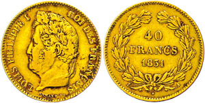 France 40 Franc, gold, 1831, louis Philippe ... 