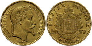 France 20 Franc, gold, 1864, Napoleon III., ... 