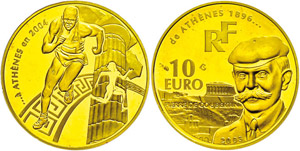 France 10 Euro, gold, 2003, pierre de ... 