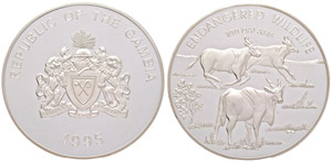 Gambia 100 Dalasis, 1995, silver, Endangered ... 