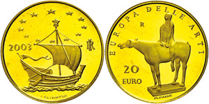 Italy 20 Euro, gold, 2003, Europe the arts, ... 