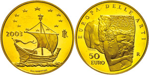 Italy 50 Euro, gold, 2003, Europe the arts, ... 