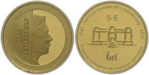 Luxembourg 5 Euro, gold, 2003, 5 years ... 