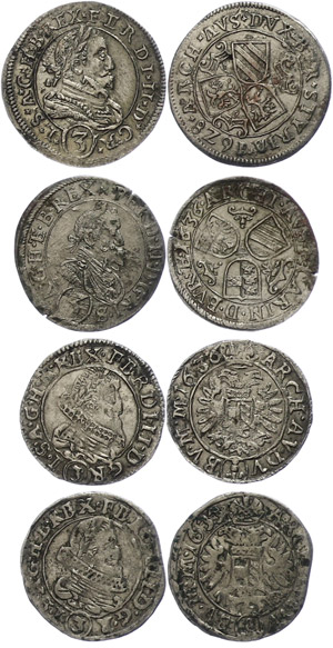 Austria 3 Kreuzer, 1628, 1633 and 1636 (2x), ... 