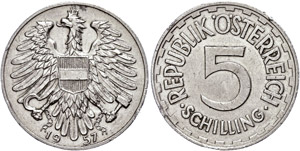 Austria 5 Shilling, 1957, J. 457, margin ... 