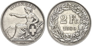 Switzerland 2 Franconia, 1860, HMZ 2-1201, ... 