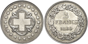 Switzerland 2 Franconia, 1860, proof, HMZ ... 