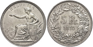 Switzerland 5 Franconia, 1874, HMZ 2-1197, ... 