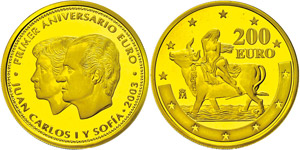 Spain 200 Euro, gold, 2003, birthday of the ... 