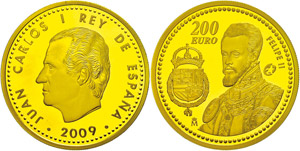 Spain 200 Euro, gold, 2009, Philipp II., ... 