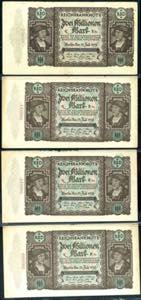 Deutsche Reichsbanknoten 1874-1945 4x 2 Mio. ... 