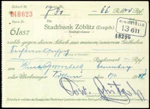 Emergency Notes 6 cheques, Saxony: Zöblitz ... 