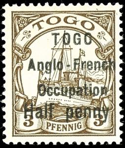Togo - British Occupation Aided penny on 3 ... 